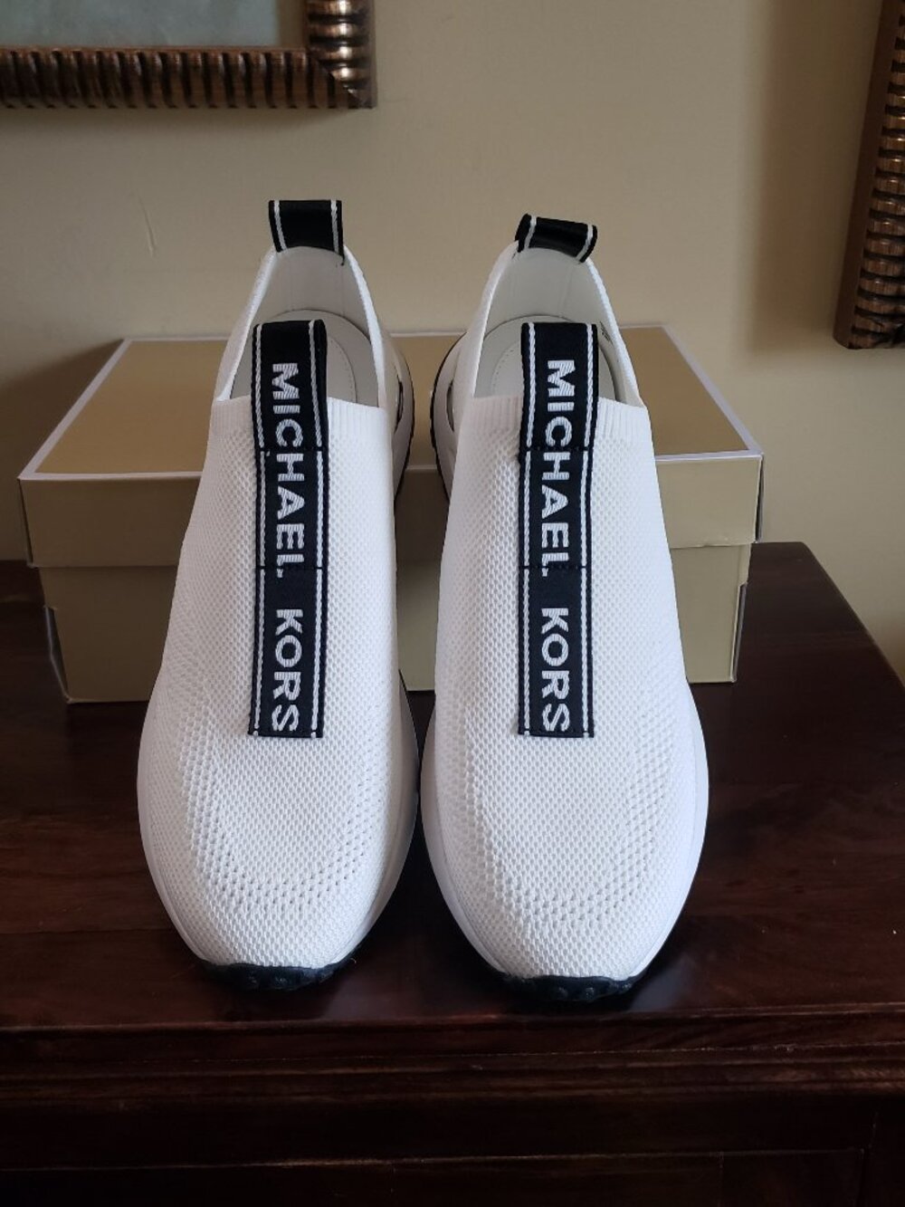 New Michael Kors Women Knit Stretch Logo Slip-On Sneaker/ Optic White 9.5M